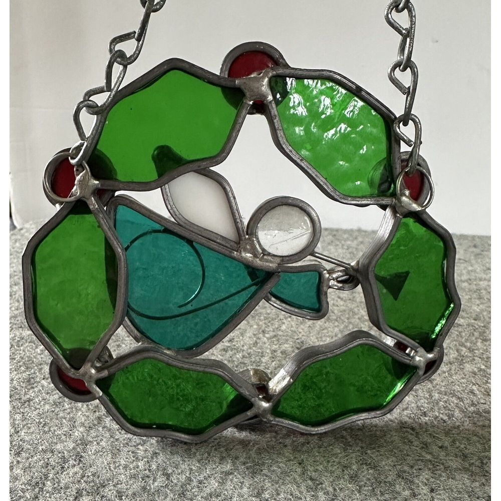 Vintage Stained Glass Angel Christmas Ornament Sun Catcher  5" W With Chain